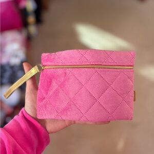 Pink Quilted Wristlet Pouch with Gold Zip